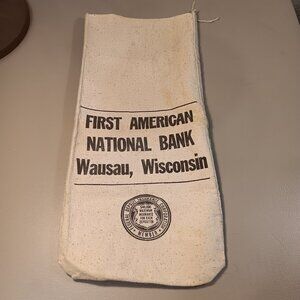 Vintage canvas graphic logo bank bag 'First American National Bank, Wausau, WI'